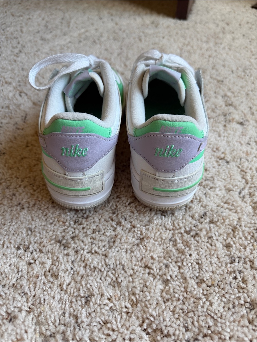 Air Force 1’s: Nike White Sneakers with Bright Green Accents - Picture 3 of 5